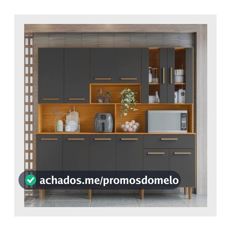 Kit Cozinha Sonetto Móveis Helena Balcão 12 Portas 1 Gaveta Freijo E Grafite