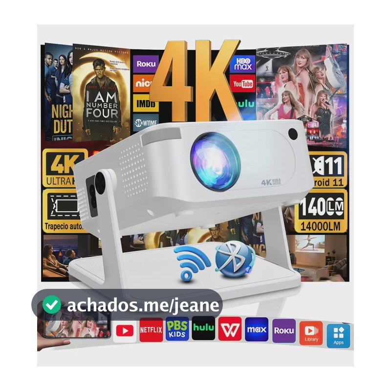 Projetor Portátil Xnano Smart 4K com Android 11, Wi-Fi 6 e 14.000 Lúmens