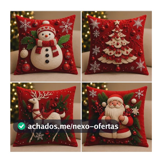 Kit 4 Capas De Almofadas Decorativas 45x45 - Estampadas Natal Vermelha