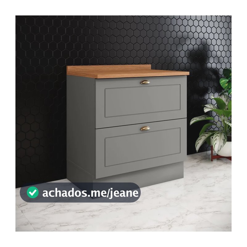 Balcão 80cm Com 02 Gavetas Com Tampo Cozinha Emily Espresso Cinza/nature