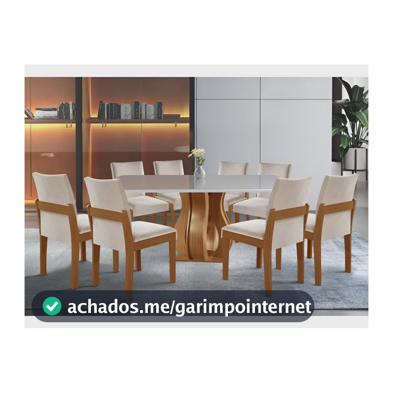 Conjunto Sala De Jantar Mesa Nuance Tampo Vidro/mdp Com 8