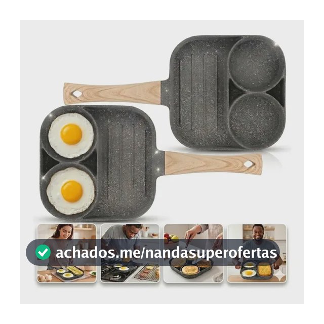 Frigideira Antiaderente 3 em 1 Cozinha Ovos Hambúrguer Carne Quadrada Fogão Indução Compacta Alumínio 17cm Preto Marca Topyhome