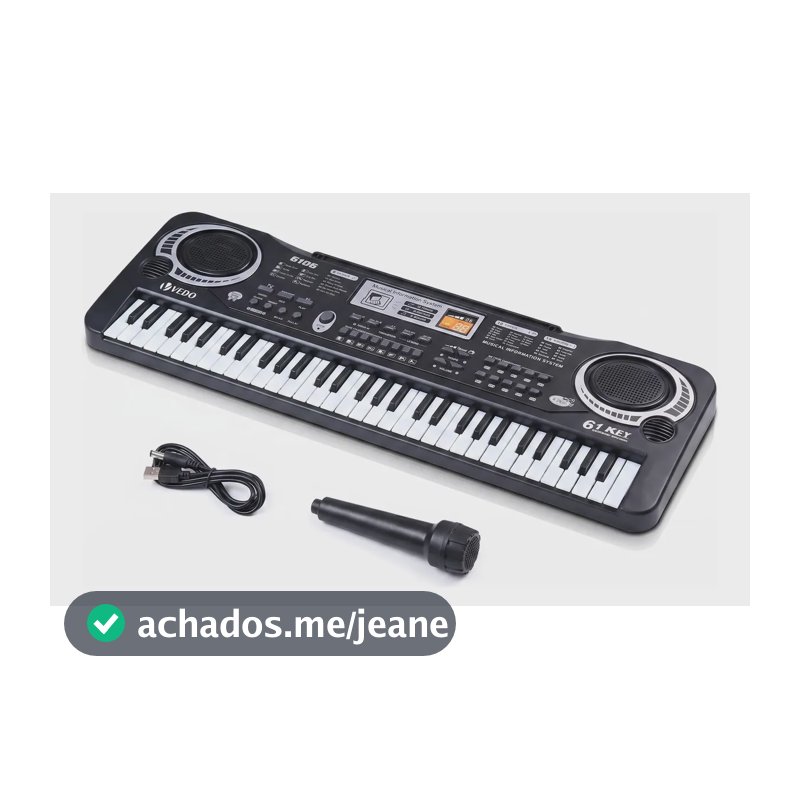 Vedo Teclado 61 Teclas Multifuncional Com Microfone E Fone 5v Preto