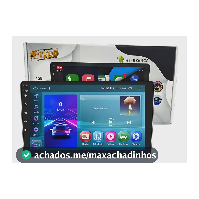 Central Multimidia H-Tech HT-9864CA 9pol 4gb 64gb Octacore Carplay E Android QLED