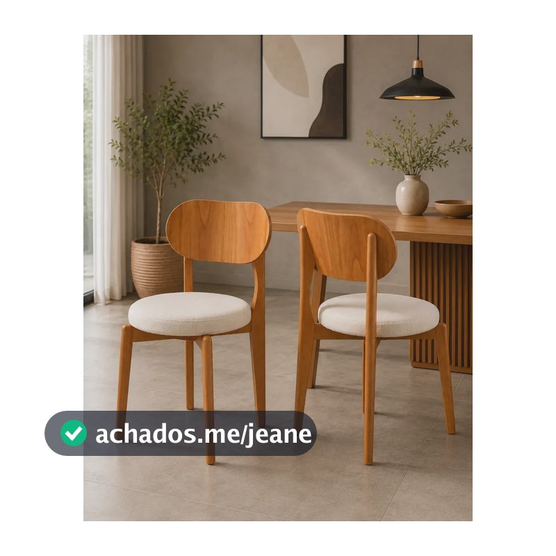 Kit 2 Cadeiras Jantar Chloe Madeira Maciça Encosto Anatômico Liso Cinamomo Bege Claro