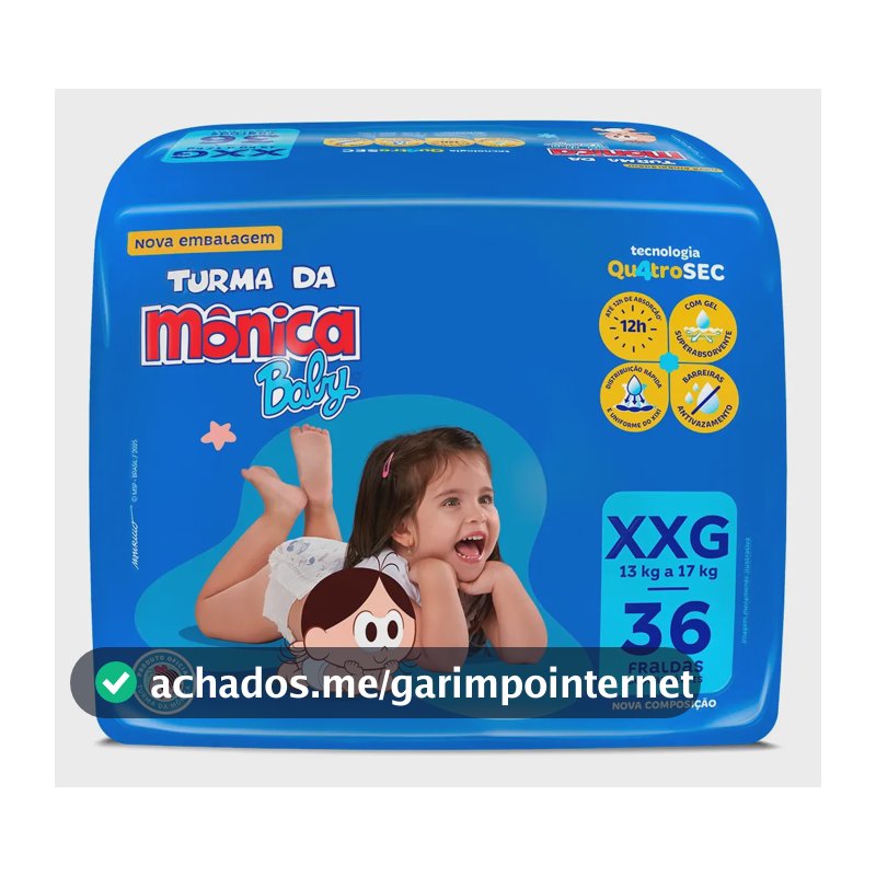 Fralda Qu4troSEC XXG 36U Turma da Mônica Baby