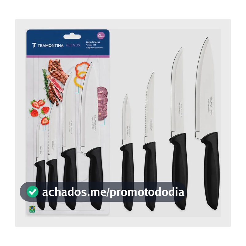 Jogo Facas Tramontina Kit Conjunto Faca Cozinha Churrasco 4p