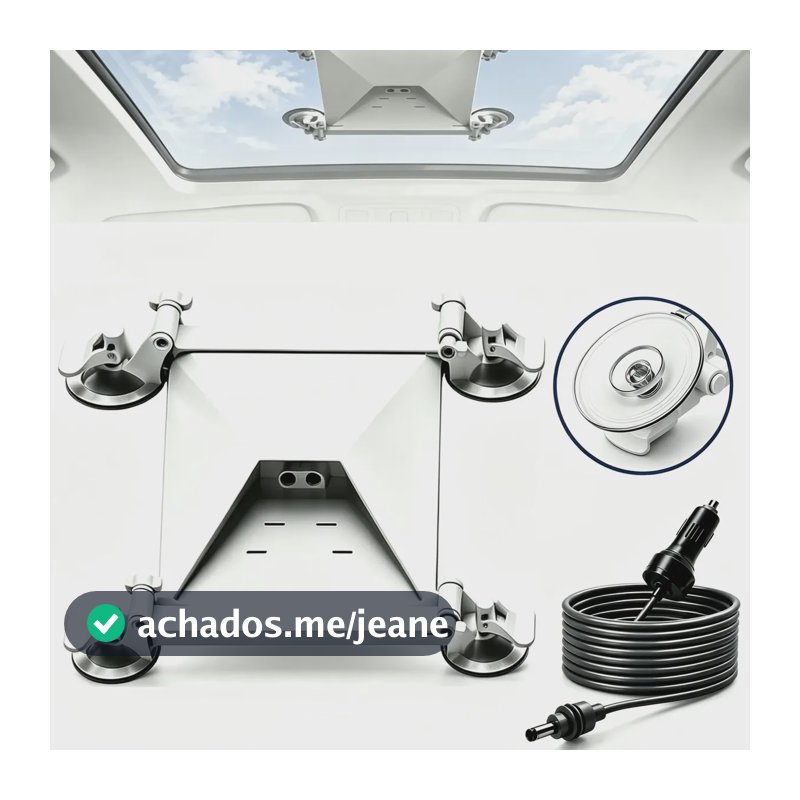Kit Suporte Veicular Com 4 Ventosas Para Antena Starlink Mini + Cabo Veicular 12V/24V 2m Para Vidro E Teto Solar, Tieesa