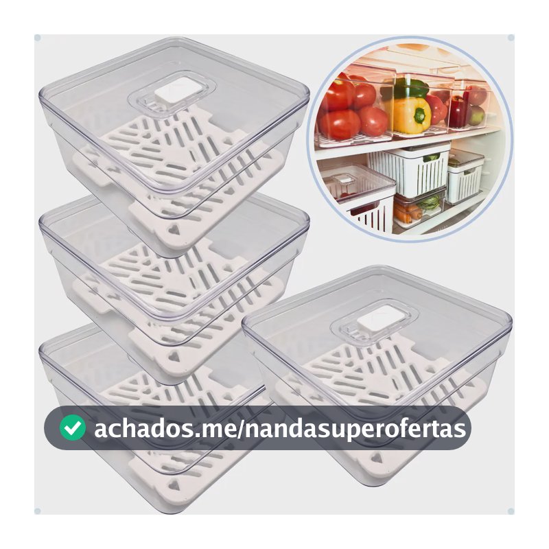 Kit 4 Organizador De Geladeira 1,4l Acrílico Frutas Verduras Cor Transparente