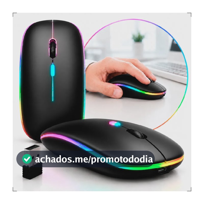 Mouse Sem Fio Recarregável Wireless Bluetooth Optico Led Rgb Ergonômico Para Pc Desktop Notebook Tablet Smartphone Preto