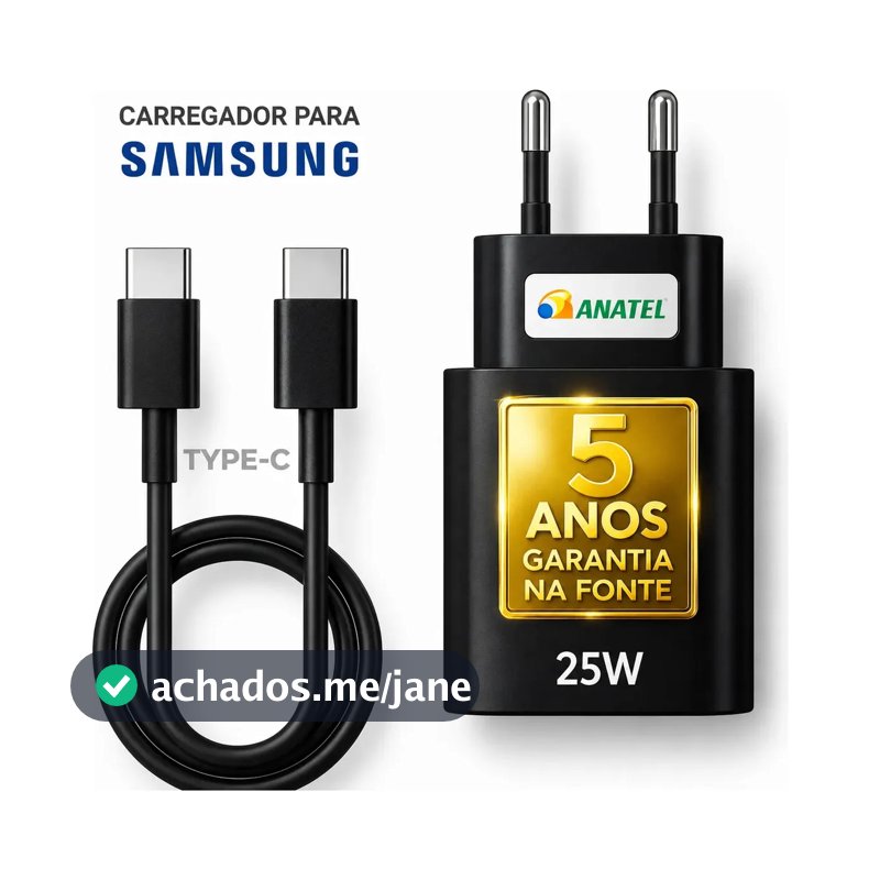 Carregador Super Rápido 25w Para Samsung Galaxy S24 S23 S22 S21 S20 Fe Ultra Motorola M22 M31 M32 M62 M63 M64 G15 Xiaomi Redmi Note 12 13 14 15 LG - Super Fast Cabo Blindado Tipo Usb C -Dtimp