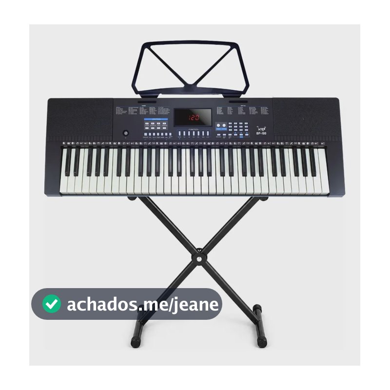 Kit Teclado Musical Estudante Iniciante 61 Teclas + Suporte 127/220v Preto