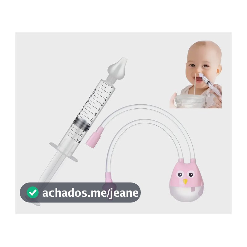1 Seringa Lavagem Nariz + 1 Aspirador Sugador Catarro Bebê Rosa