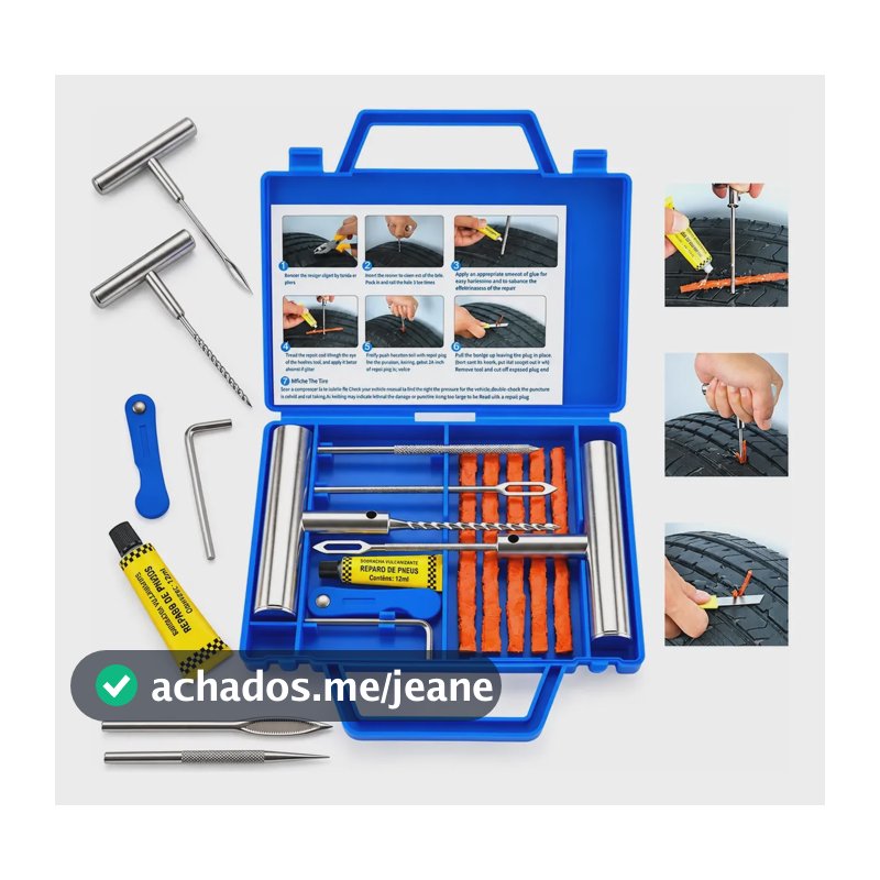 Kit Reparo Pneu Linha Moto Carro 12 Peças Macarrão C/ Maleta