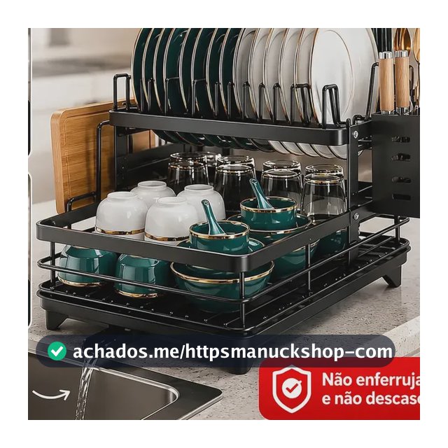 Escorredor De Louça Inoxidável 2 Andares Drenagem Automática Bandeja Grande 360o Organizador Pia Com Porta Talheres Tigelas Pratos