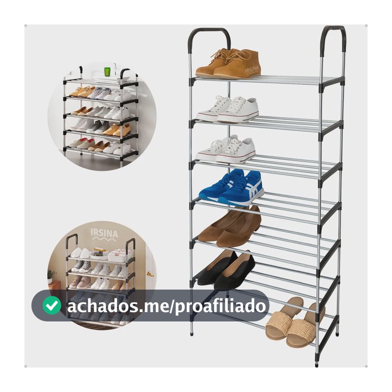 Sapateira Vertical IRSINA 7 Andares Aço Inox 21 Pares Cor Preto