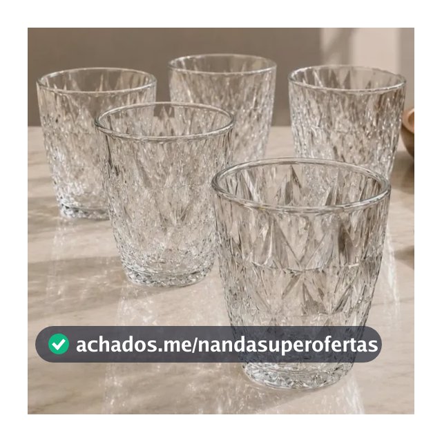 Jogo 6 Copos Baixos Diamond 300ml Vidro Resistente Diamante Transparente