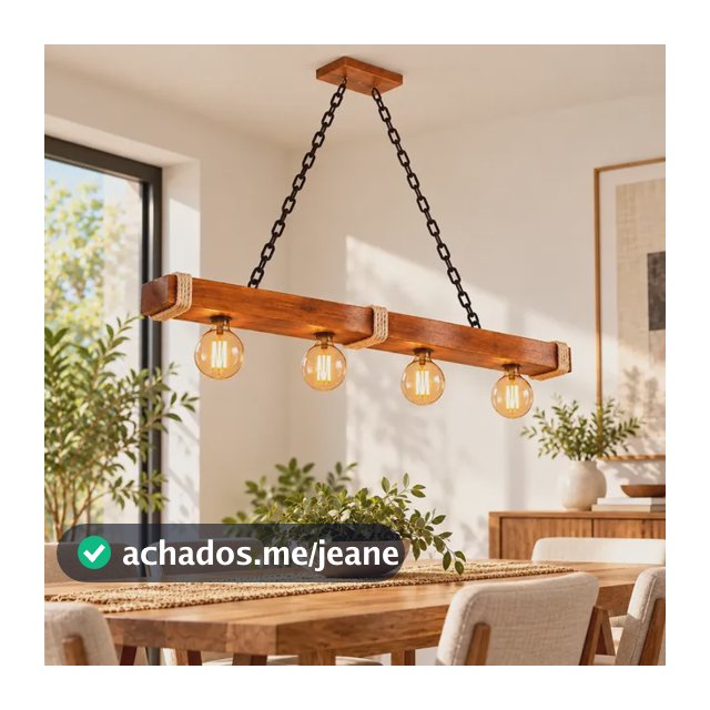 Luminária Pendente Caibro Grande De Madeira 4 Bocais Bivolt 127/220v Verniz Claro