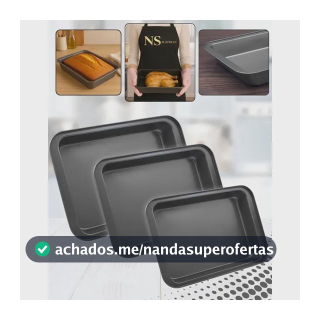 Kit 3 Assadeiras Retangulares Antiaderentes para Forno, de Aço Carbono