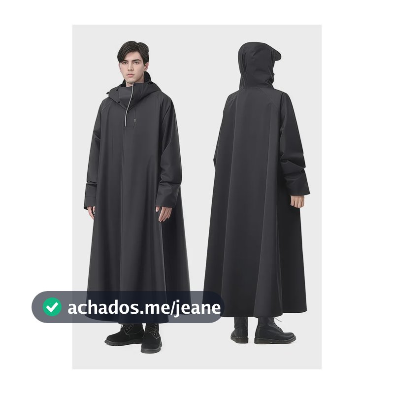 Capa De Chuva Reutilizável Unissex Estendido Com Capuz Preto G