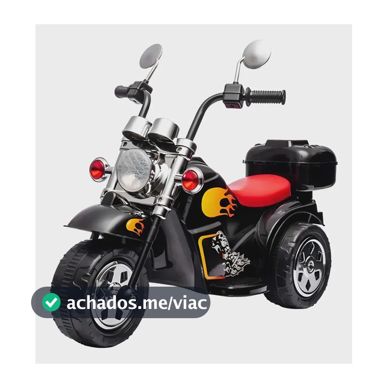 Mini Moto Elétrica Infantil 6V Preto Triciclo 3 Rodas Com Luz e Sons