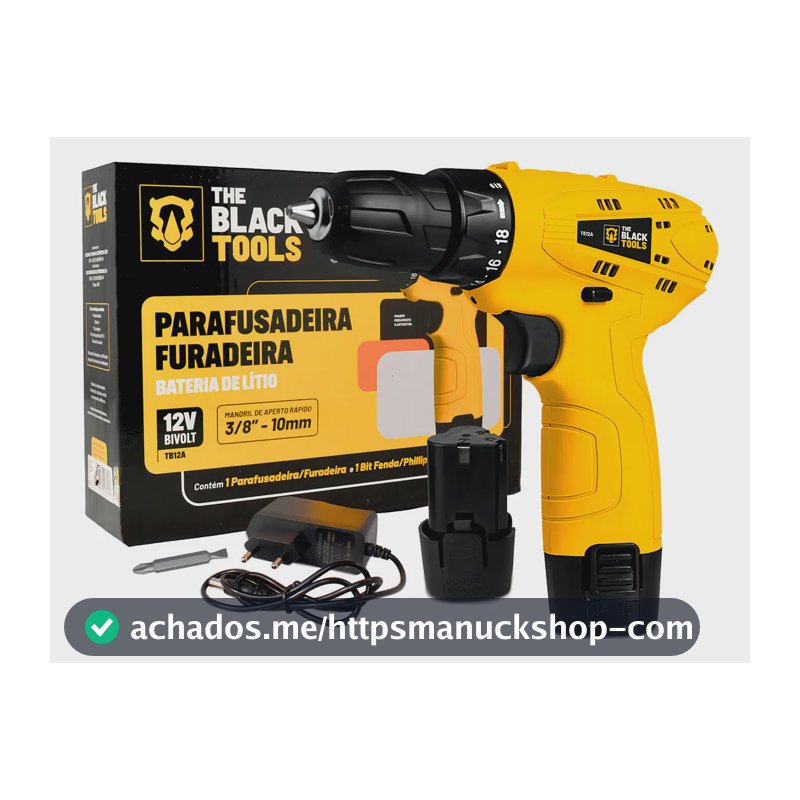 Parafusadeira Furadeira Sem Fio De 10mm 3/8 Tb-12a 1 Bateria Lítio 12v The Black Tools cor Amarelo