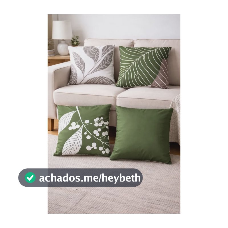 Kit 4 Capas De Almofada Estampa De Natal 42x42cm Com Ziper Estampada Folhagem Verde