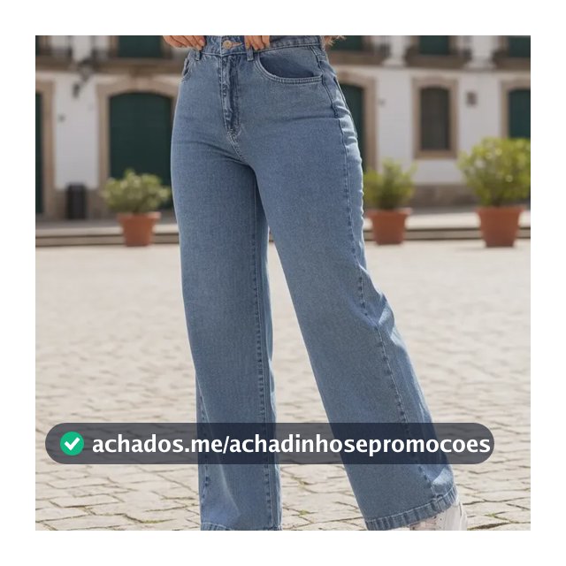 Calça Jeans Pantalona Wide Leg Barra Larga Cintura Alta 100%