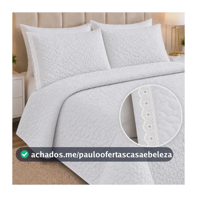 Kit Cobre Leito Casal Dupla Face Colcha 3 Peças 200 Fios Branco