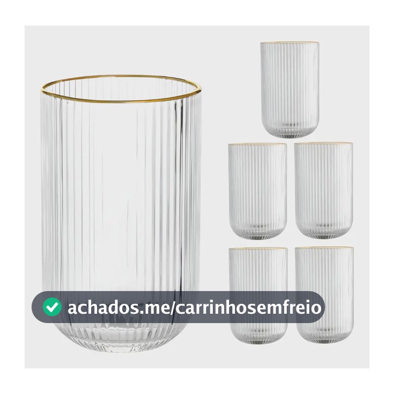 Kit 6 Copos Vidro 420ml Borda Dourada Versalhes Água