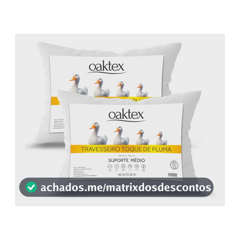 Kit 2 Travesseiros 70x50 Antialérgico Lavável Fibra Siliconada Toque de Pluma de Ganso Oaktex Cor Branco