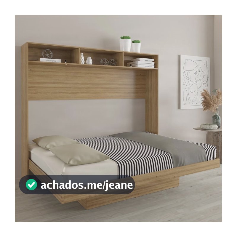 Cama Articulada Casal Nichos Prateleiras Quarto 195,8cm Amêndoa