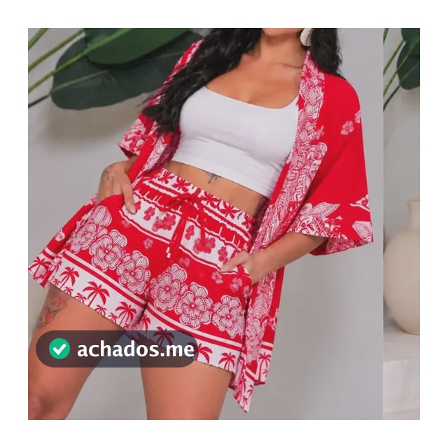 Conjunto Feminino Kimono E Shorts C/bolso Verão Praia M G Gg