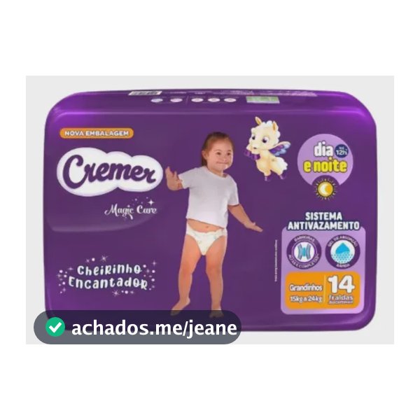 Fralda Descartável Cremer Magic Care Grandinhos, Kit Com 14 Unidades