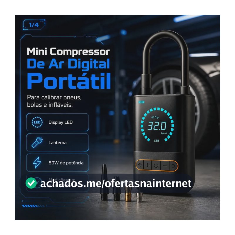 Mini Compressor De Ar Digital Portátil Bomba Elétrica Sem Fio Para Carro Moto E Bicicleta Calibrador De Pneus