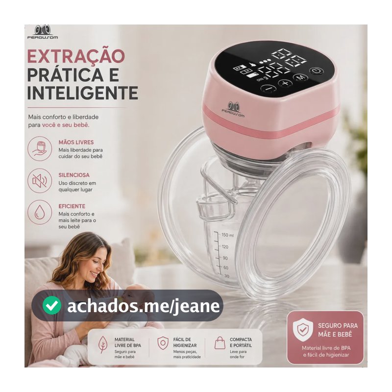 Bomba Tira Leite Materno Elétrica Portátil Extratora Amamentação Mãos Livres Sem BPA Coletor Sugador Bombinha Peito 3 Modos 9 Níveis de Sucção Recarregável Silenciosa Display Digital Fergusom