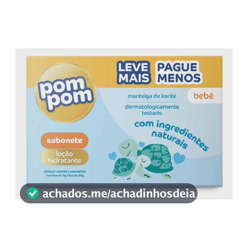 Kit Sabonete em Barra Pom Pom Manteiga de Karité com 5 Unidades de 70g