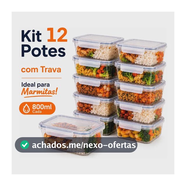Kit 12 Potes Marmita Com Trava Lateral Freezer Microondas Transparente