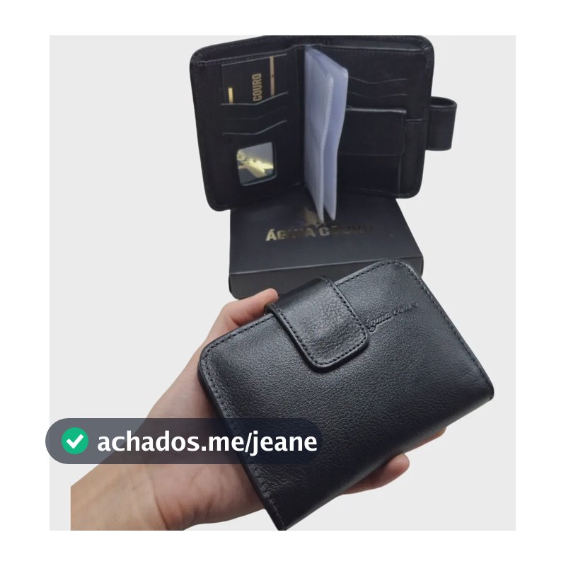 Carteira Feminina Couro 100% Legítimo 6 Porta Cartões com Espelho e Fecho Magnético Dourado