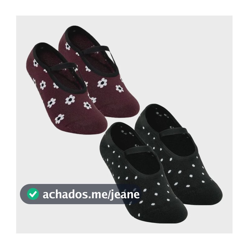 Kit 2 Meia Pilates Selene Sapatilha Yoga Antiderrapante Vermelho E Preto Imprimir 34-38