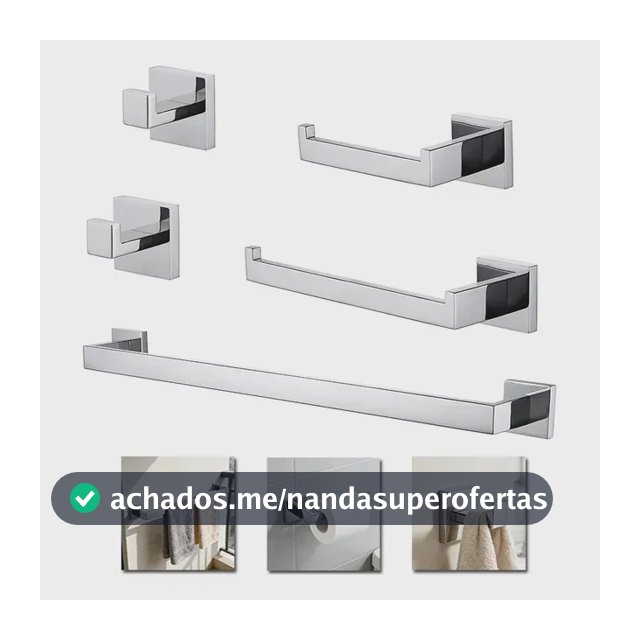 Kit 5 Peças Brilhante Prateado Acessorio Banheiro Luxo Dreamway Organizador Porta Toalha Preto Aço Inoxidável Para Banheiro