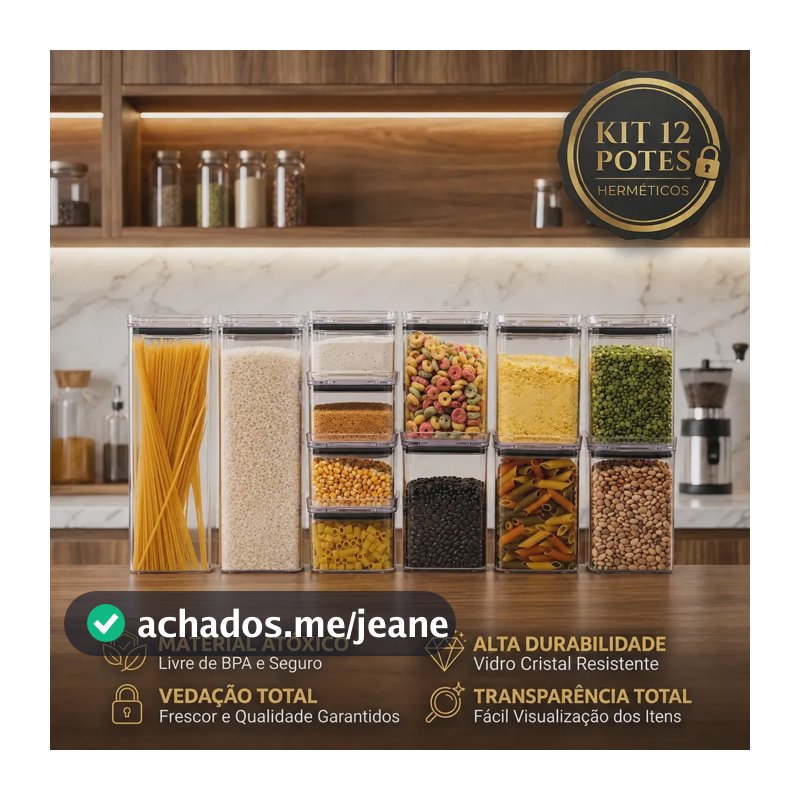 Kit 12 Potes Porta Mantimentos Hermético Cozinha 0,5l 1l 2,2 Transparente