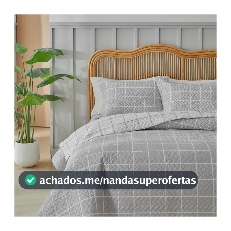 Kit Colcha Solteiro 2 Peças Itália 150 Fios Grid Dupla Face Cor Cinza