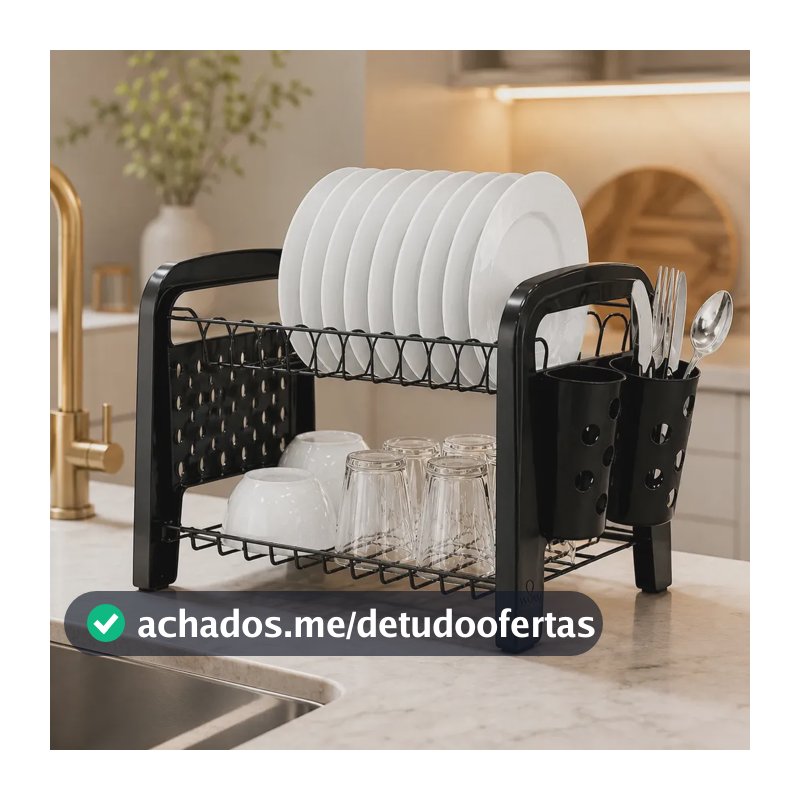 Escorredor Louça Secador Porta Talheres Não Enferruja Preto Arthi WoW