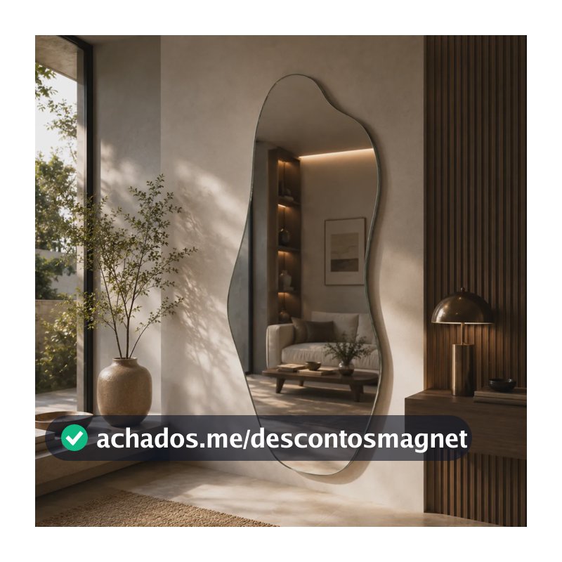 Espelho Mirano Orgânico Madrid 100x40cm Lapidado Design Luxo Suporte