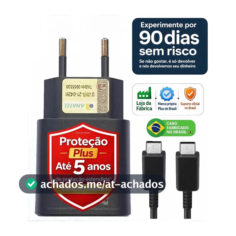 Plus Do Brasil Carregador Turbo Para Samsung Galaxy S26 S25 S24 S23 S22 S21 S20 Fe Ultra Motorola M22 M31 M32 M62 M63 M64 G15 Xiaomi Redmi Note 12 13 14 15 - Cabo Blindado Tipo Usb C