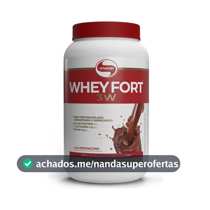 Proteína em Pó Vitafor Whey Fort 3W Sabor Mochaccino Blend Isolado, Concentrado e Hidrolisado 900g