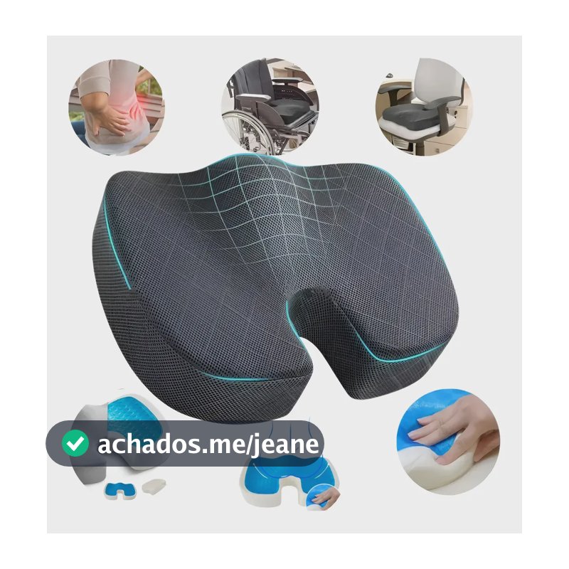 Almofada Anatômica Coccix Assento Lombar Gel Ergonômico Carr Preto