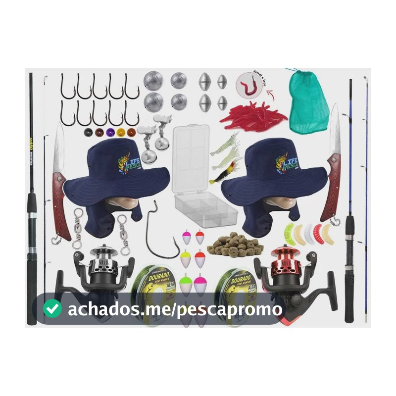 Kit Pesca Life Pesca 2 Varas Telescópicas 1,2m + Molinetes + Acessórios