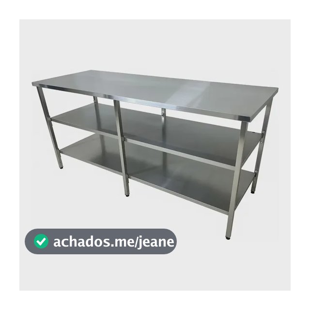 Mesa Inox 150 Com 2 Prateleiras Lisas 150x70x90 Industrial